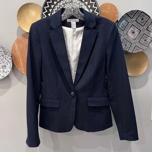 HM Womens Navy Blue Single Button Tailored Blazer Jacket Size 6 Notch Lapel